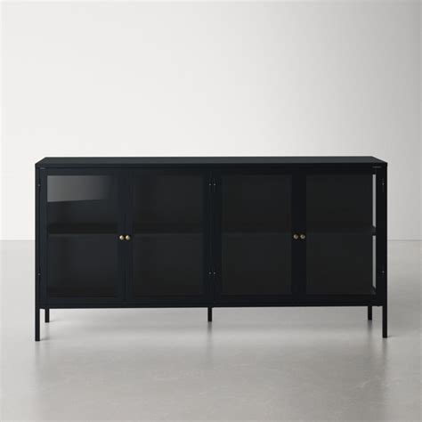 maile steel 4-section sideboard glass-door cabinet|AllModern Kellen Black 4.